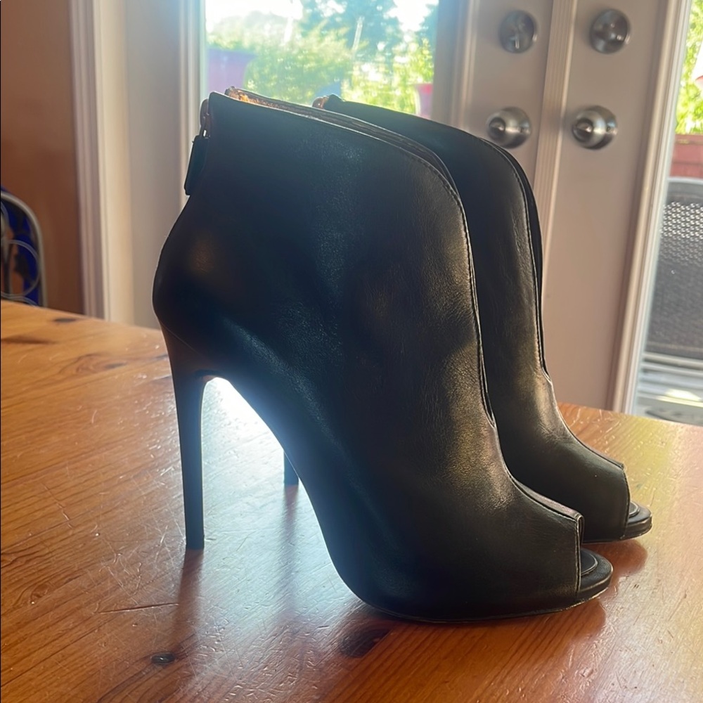 BCBG Black Heeled Boots with Peep-Toe Design